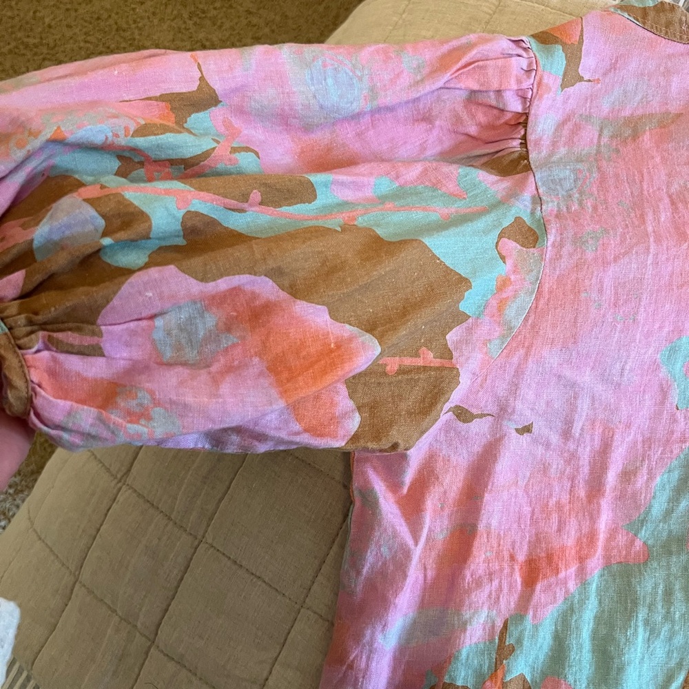 Like New LANHTROPY BUBBLE LINEN SHIRT - AQUARELA Linen Size XS - Picture 8 of 9